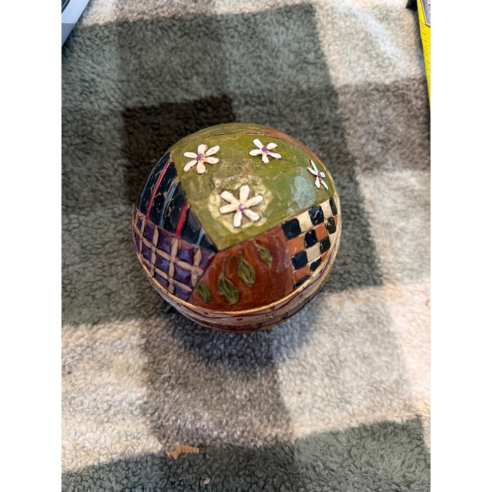 Eclectic Patchwork Floral Decorative Sphere Resin Orb 3.5 inch Bowl Filler Decor